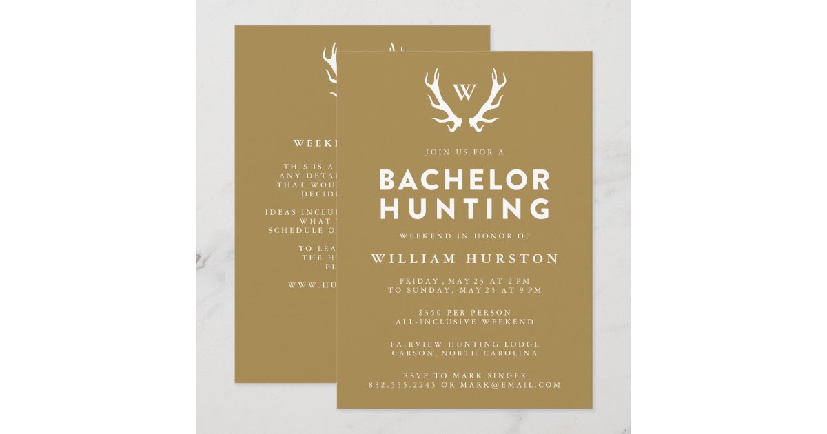 Monogram Antlers Hunting Bachelor Party Invitation Zazzle