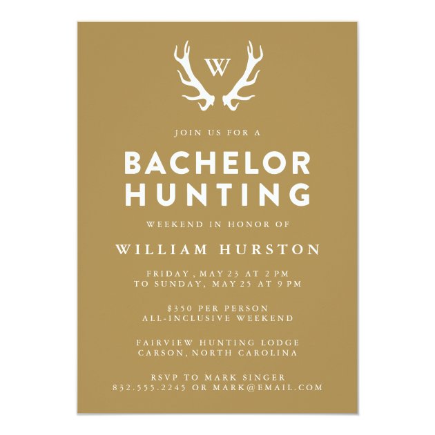 Monogram Antlers Hunting Bachelor Party Invitation