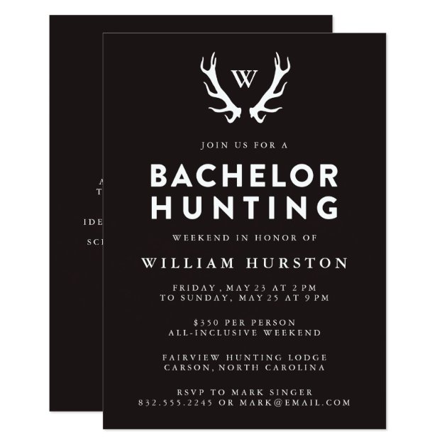 Monogram Antlers Hunting Bachelor Party Invitation