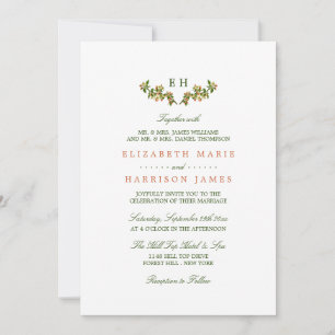 Monogram Apple Branch Wedding Invitation