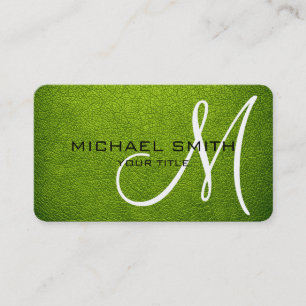 Monogram Apple Green Leather Look Business Card