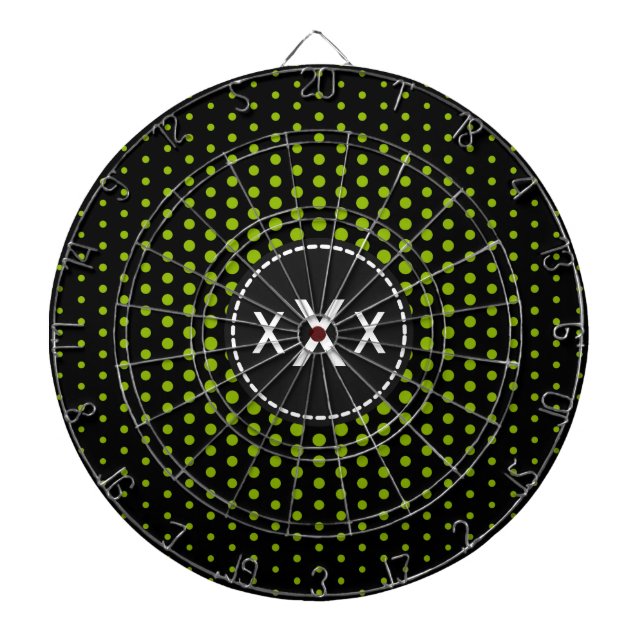 Monogram Apple green Techno Dots Modern Dart Board (Front)