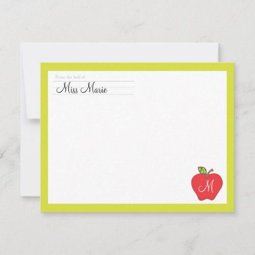 Monogram Apple Teachers Flat Note Card Invitation