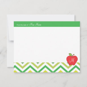 Monogram Apple Teachers Flat Note Card