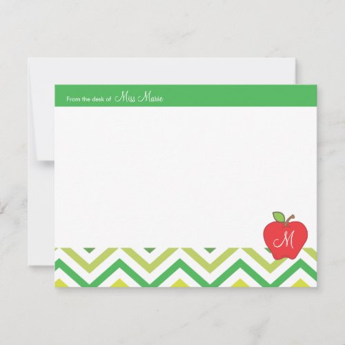 Monogram Apple Teachers Flat Note Card Announcement