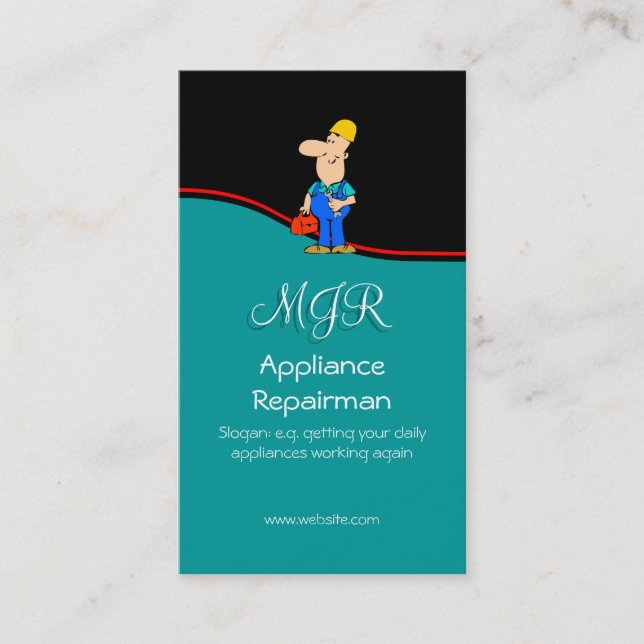 Monogram, Appliance Repairman, red swoosh Business Card (Front)