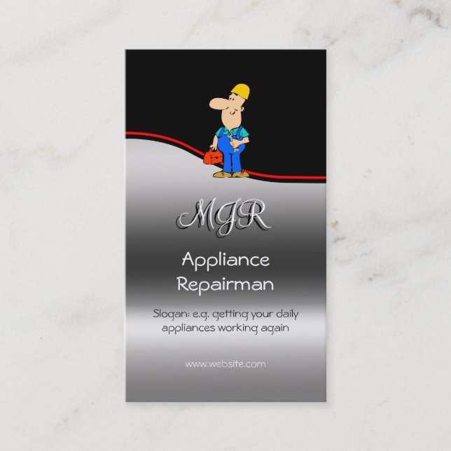 Monogram, Appliance Repairman, red swoosh Business Card (Front)