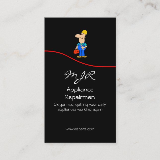 Monogram, Appliance Repairman, red swoosh Business Card (Front)
