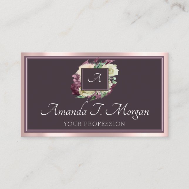 Monogram Appointment Card Rose Marsala DustyFloral (Front)