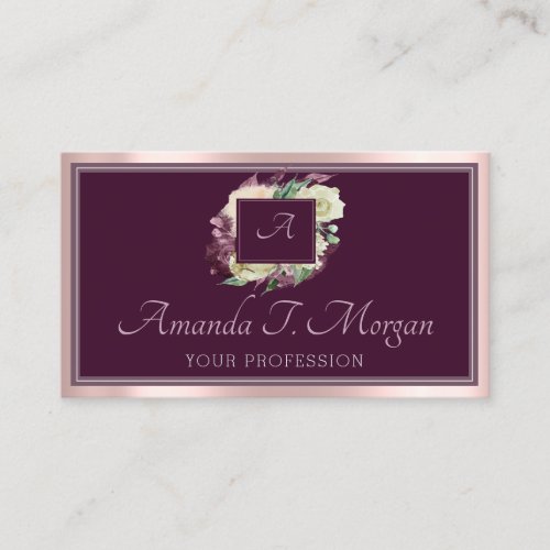 Monogram Appointment Card Rose Marsala Pink Floral