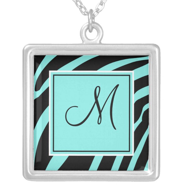 Monogram Aqua and Black Zebra Necklace (Front)