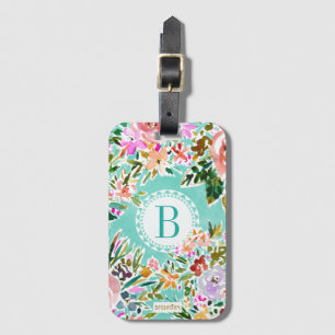Monogram AQUA BE LOVE Colorful Floral Luggage Tag