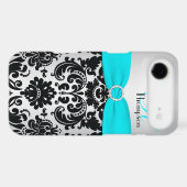 Monogram Aqua Black Silver Damask iPhone 4 Vibe Case-Mate iPhone Case (Back (Horizontal))
