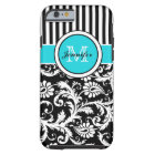 Monogram Aqua Black White Striped Damask iPhone 6