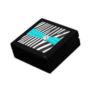 Monogram Aqua, Black, White Zebra Skin Trinket Box