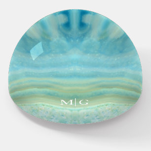 Monogram Aqua Blue Agate rock Gem Stone Pattern Paperweight