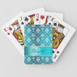Monogram Aqua Blue And White Damask Playing Cards at Zazzle