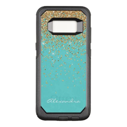Monogram Aqua Blue Gold Glitter Confetti Girly OtterBox Commuter Samsung Galaxy S8 Case