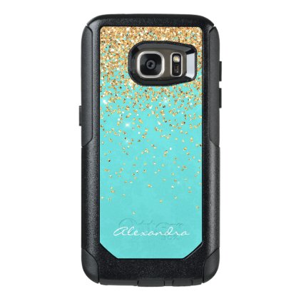 Monogram Aqua Blue Gold Glitter Confetti Girly OtterBox Samsung Galaxy S7 Case