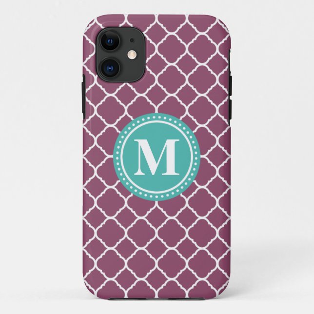 Monogram Aqua Blue Purple Quatrefoil Pattern Case-Mate iPhone Case (Back)