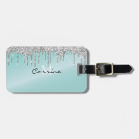 Monogram Aqua Blue + Silver Dripping Glitter Icing