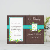 Monogram Aqua Brown Green Floral Wedding Program (Standing Front)