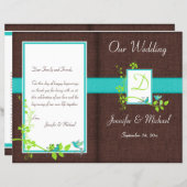 Monogram Aqua Brown Green Floral Wedding Program (Front/Back)