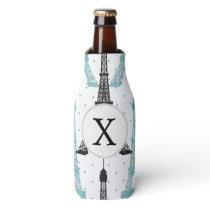 Monogram Aqua Chic Eiffel Tower Pattern Bottle Cooler