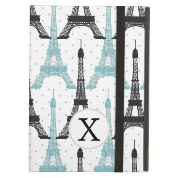 Monogram Aqua Chic Eiffel Tower Pattern Cover For iPad Air