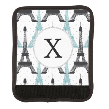 Monogram Aqua Chic Eiffel Tower Pattern Luggage Handle Wrap