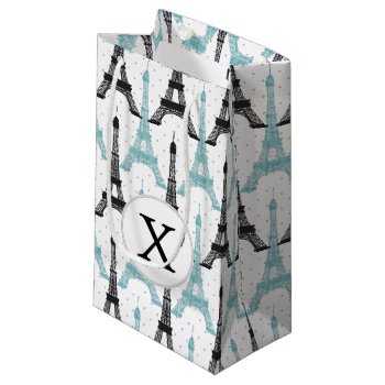 Monogram Aqua Chic Eiffel Tower Pattern Small Gift Bag by MonogramBoutique at Zazzle