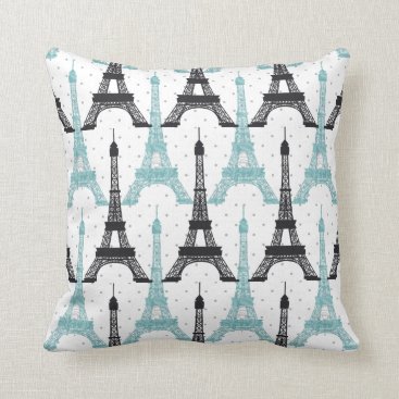 Monogram Aqua Chic Eiffel Tower Pattern Throw Pillow
