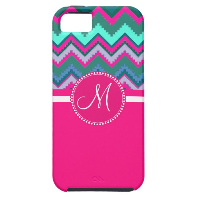 Monogram Aqua Teal Blue Pink Tribal Chevron Zigzag Case-Mate iPhone Case (Back)