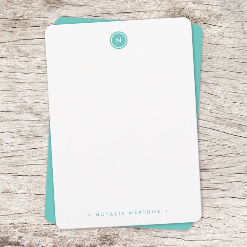 Monogram Aqua Turquoise Modern Minimalist Simple Note Card