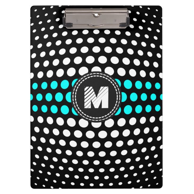Monogram Aqua & White Polka Dots Pattern Clipboard (Front)