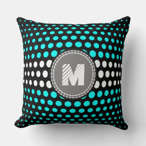 Monogram Aqua  White Polka Dots Pattern Throw Pillow