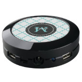 Monogram | Aqua White Quatrefoil USB Charging Station (Angled Back)