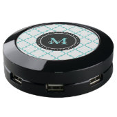 Monogram | Aqua White Quatrefoil USB Charging Station (Angled)