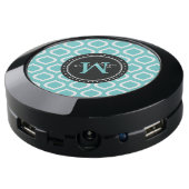 Monogram | Aqua White Trellis Pattern USB Charging Station (Angled Back)