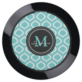 Monogram | Aqua White Trellis Pattern USB Charging Station