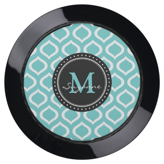 Monogram | Aqua White Trellis Pattern USB Charging Station (Front)