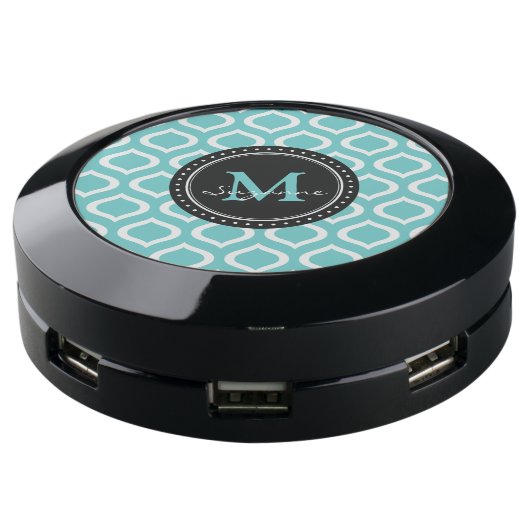 Monogram | Aqua White Trellis Pattern USB Charging Station (Angled)