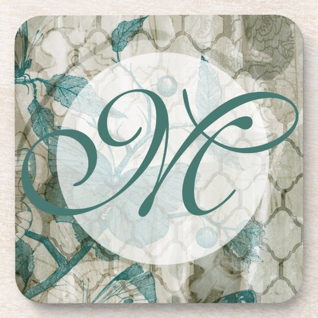 Monogram | Arabesque Butterflies V Beverage Coaster (Front)
