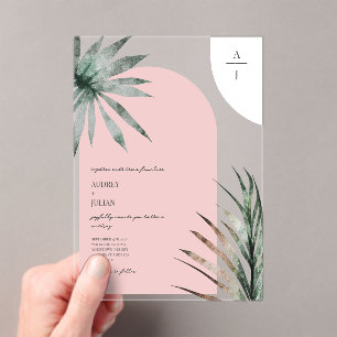 Monogram Arches Light Pink Wedding Acrylic Invitations