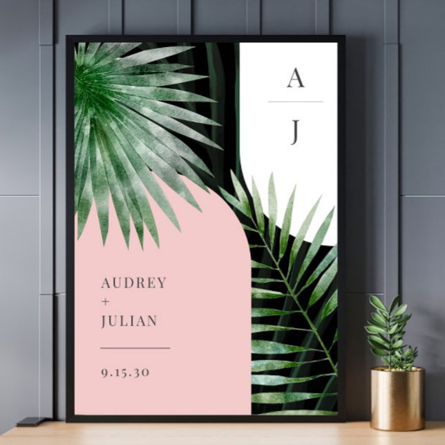 Monogram Arches Tropical Palm Leaf Wedding Poster (Creator Uploaded)