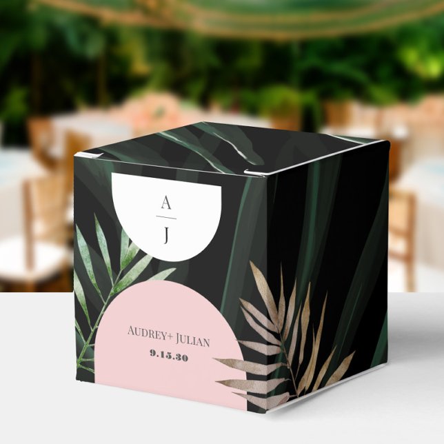 Monogram Arches Tropical Palm Tree Wedding Favor Boxes (Creator Uploaded)