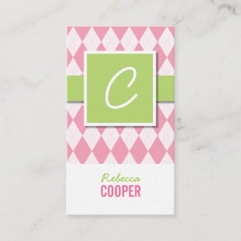 Monogram Argyle Business Cards In Pink by charmingink at Zazzle