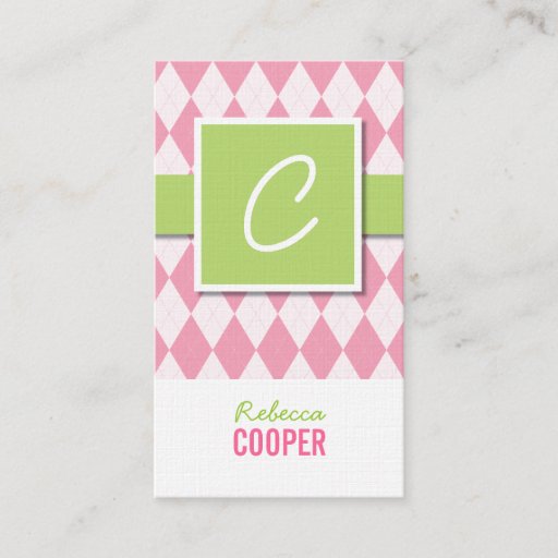 Customizable Monogram argyle business cards in pink