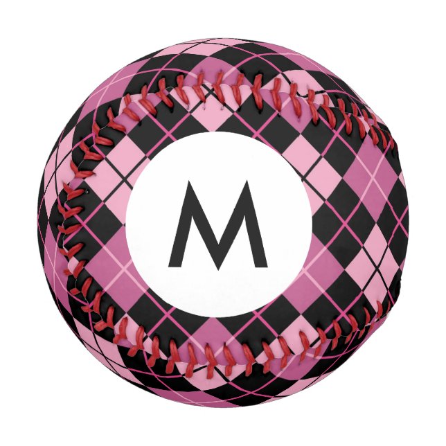 Monogram Argyle Pattern in Black and Pink Baseball (Front Left)
