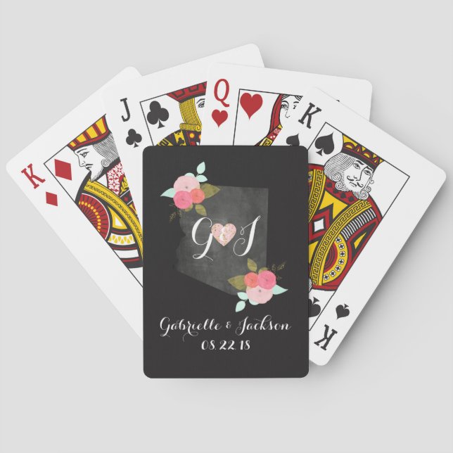 Monogram Arizona State Chalkboard Floral Wedding Poker Cards (Back)